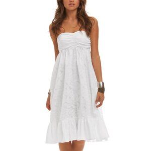 Island Company Ariel Dress Size Medium White Cotton Strapless Tie Back Beachy